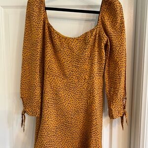 Signature8 Mustard Long Sleeve Dress with Black Dots